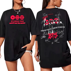 Camiseta Basica Ou Plus Size Algodão Bts World Tour Lançamento Album Coreano Autografos Grupo Kpop