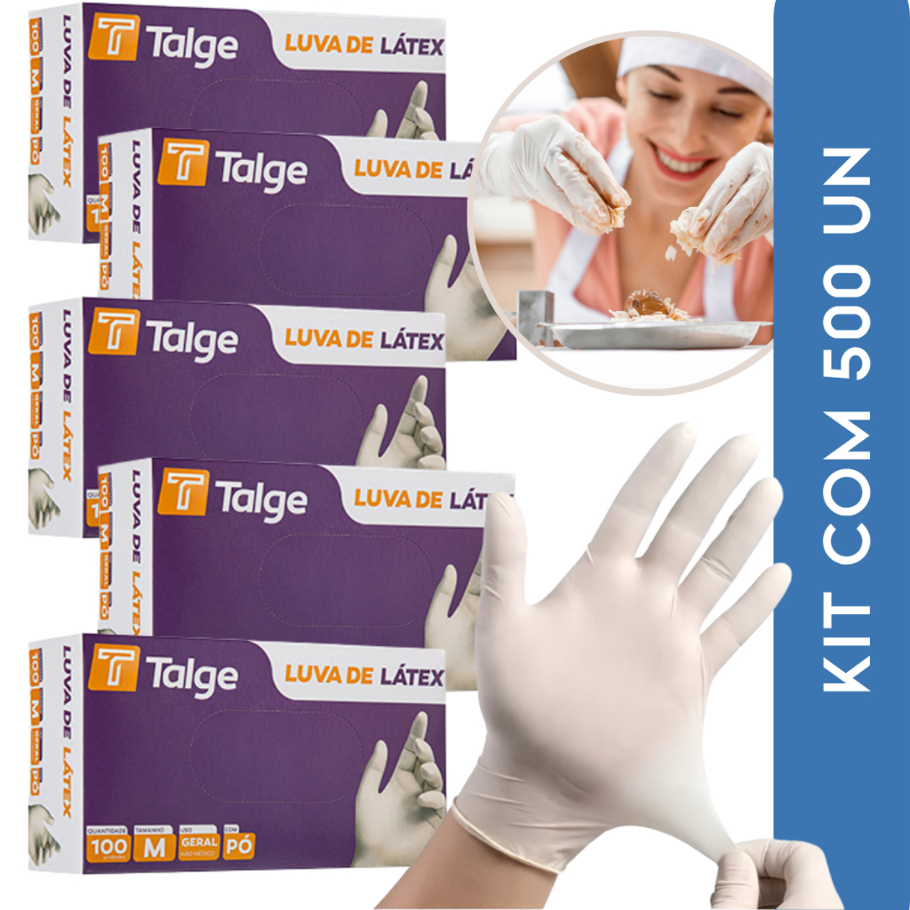 Luva Latex Com Pó Talge Descartável Branca 500 un Multiuso EPI