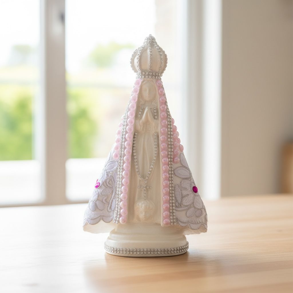 Imagem Nossa Senhora Aparecida Perola Rosa Trabalhada 23cm