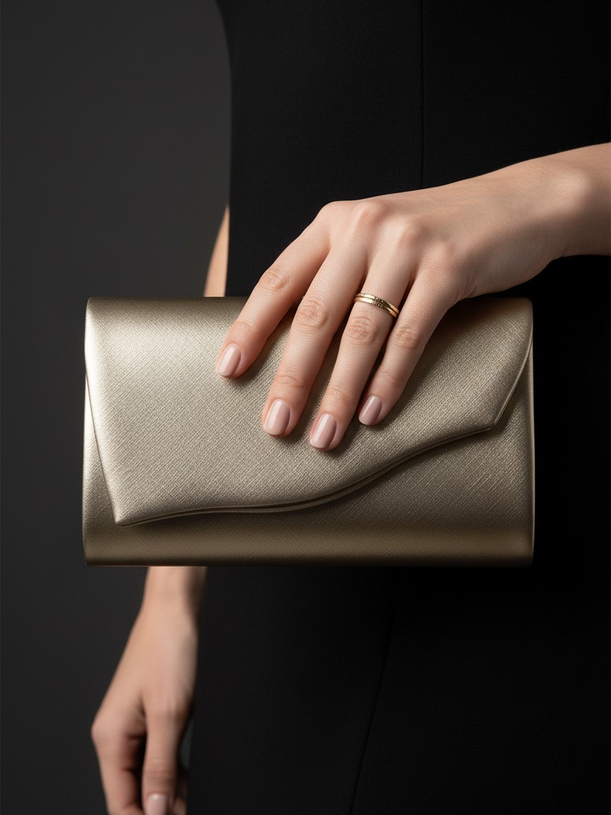 Bolsa Feminina Clutch Tampa Ondulada Corrente Dourada Festa