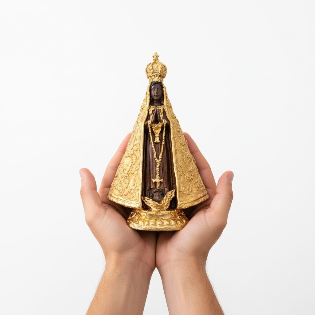 Imagem Nossa Senhora Aparecida Gesso Pó Mármore 15cm Dourada