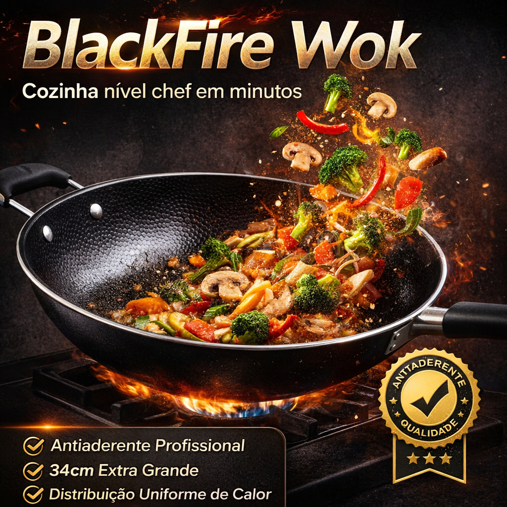 Imagem Panela Wok Antiaderente 34cm Profissional Grande Chef Não Gruda Alta Durabilidade Cozinha Rápida BlackFusion