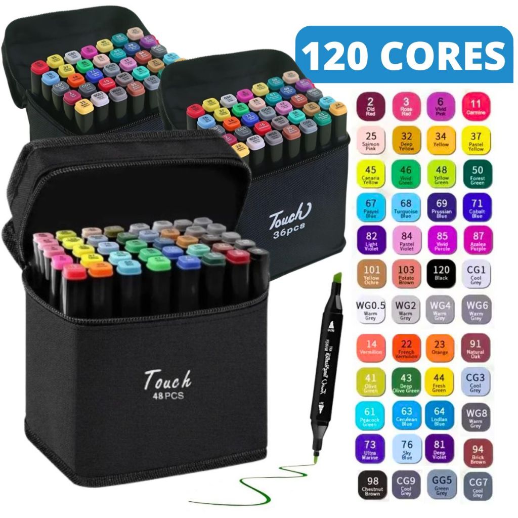 Kit 24-120 Canetinhas Bobbie Goods Varias Cores Ponta Dupla Colorir em Oferta na Shopee