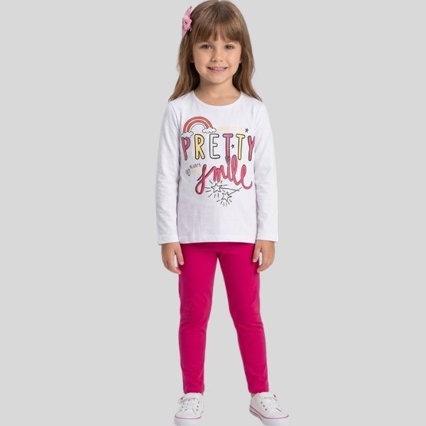 Conjunto Infantil Menina Inverno Blusa Manga Longa Estampada com Legging Cotton Confortável
