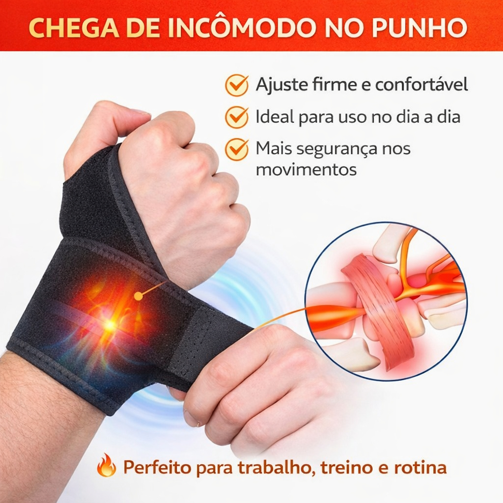 Munhequeira Ajustável Compressão Ergonômica Bilateral Conforto Para Pulso