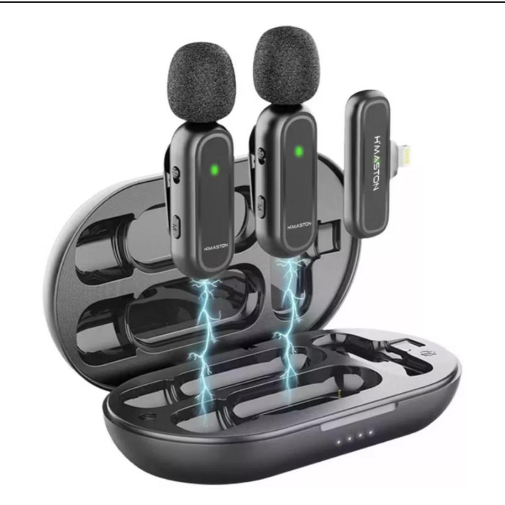 H'MASTON MK07 ORIGINAL Microfone Lapela Sem Fio Duplo - Plug & Play iPhone