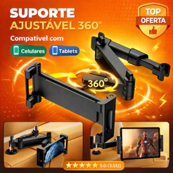 Suporte de Tablet e Celular para Encosto de Cabeça do Carro | Ajustável, Telescópico até 205mm