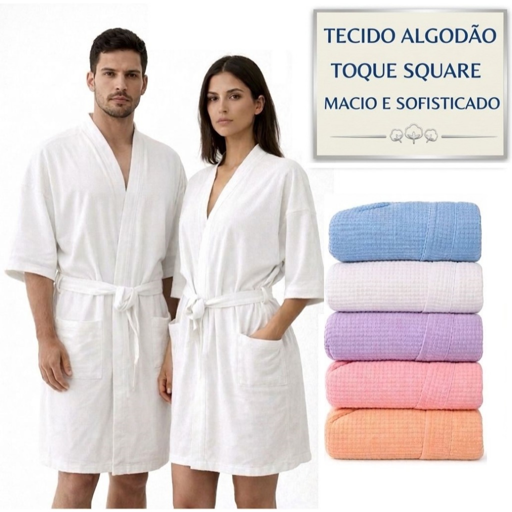 Roupão de Banho Algodão Premium Toque Square M, G e GG Luxo Adulto Unissex Macio Conforto e Absorção Máxima Super Luxo