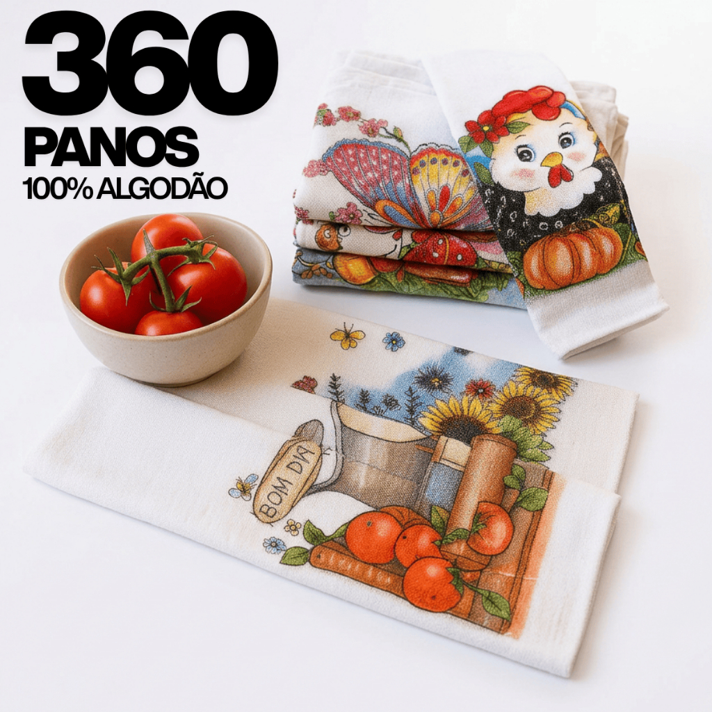 Kit 360 Panos de Prato Estampados com Bainha Atacado 100% Algodão Revenda
