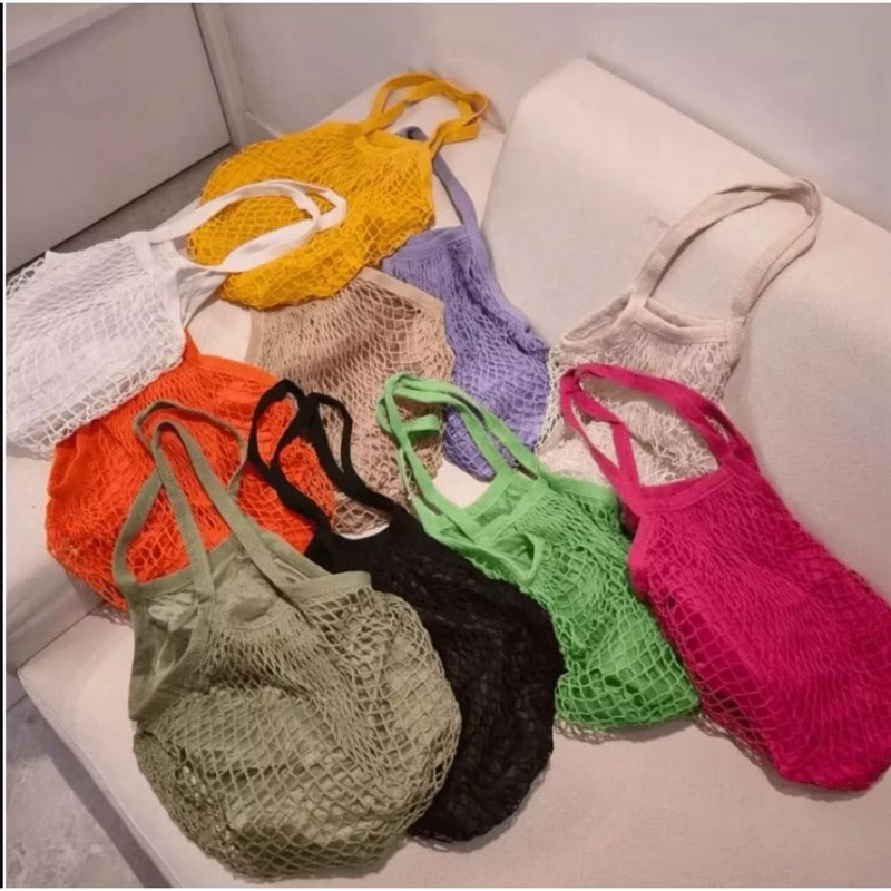 Bolsa Saco Estilo Rede Crochê Tiracolo Com Forro Feminina verão Praia Piscina Passeio[A018]