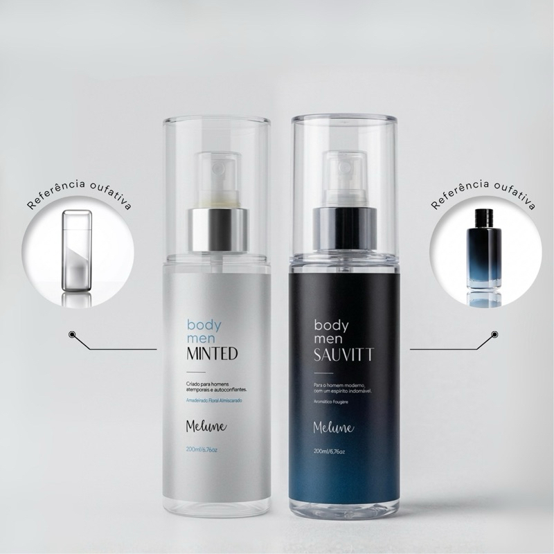 KIT BODY SPLASH MASCULINO SAUVITT E MINTED 200ML - MELUNE PERFUME FRESCO AMADEIRADO em Oferta na Shopee