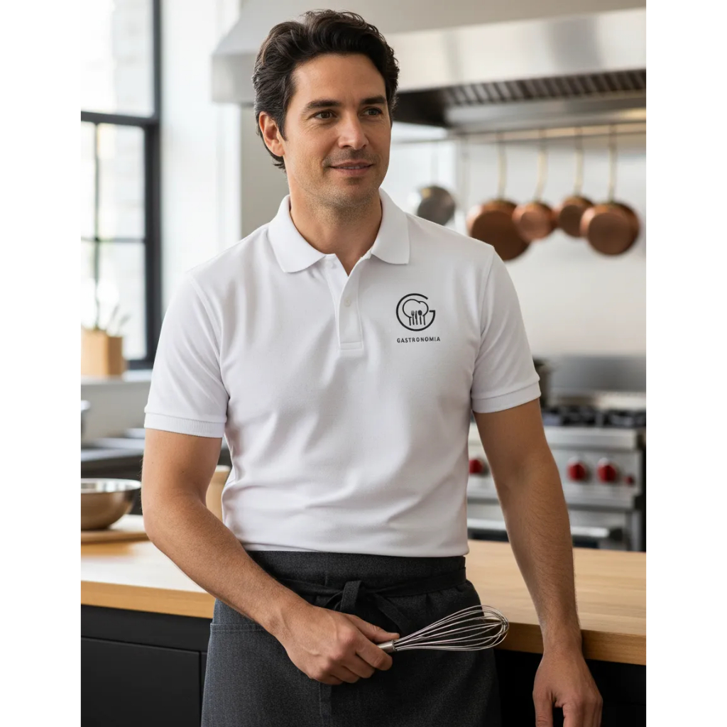Camiseta Pólo Gastronomia Masculina em Piquet Estampa em Silk Screen mais Classe em Seu dia a dia