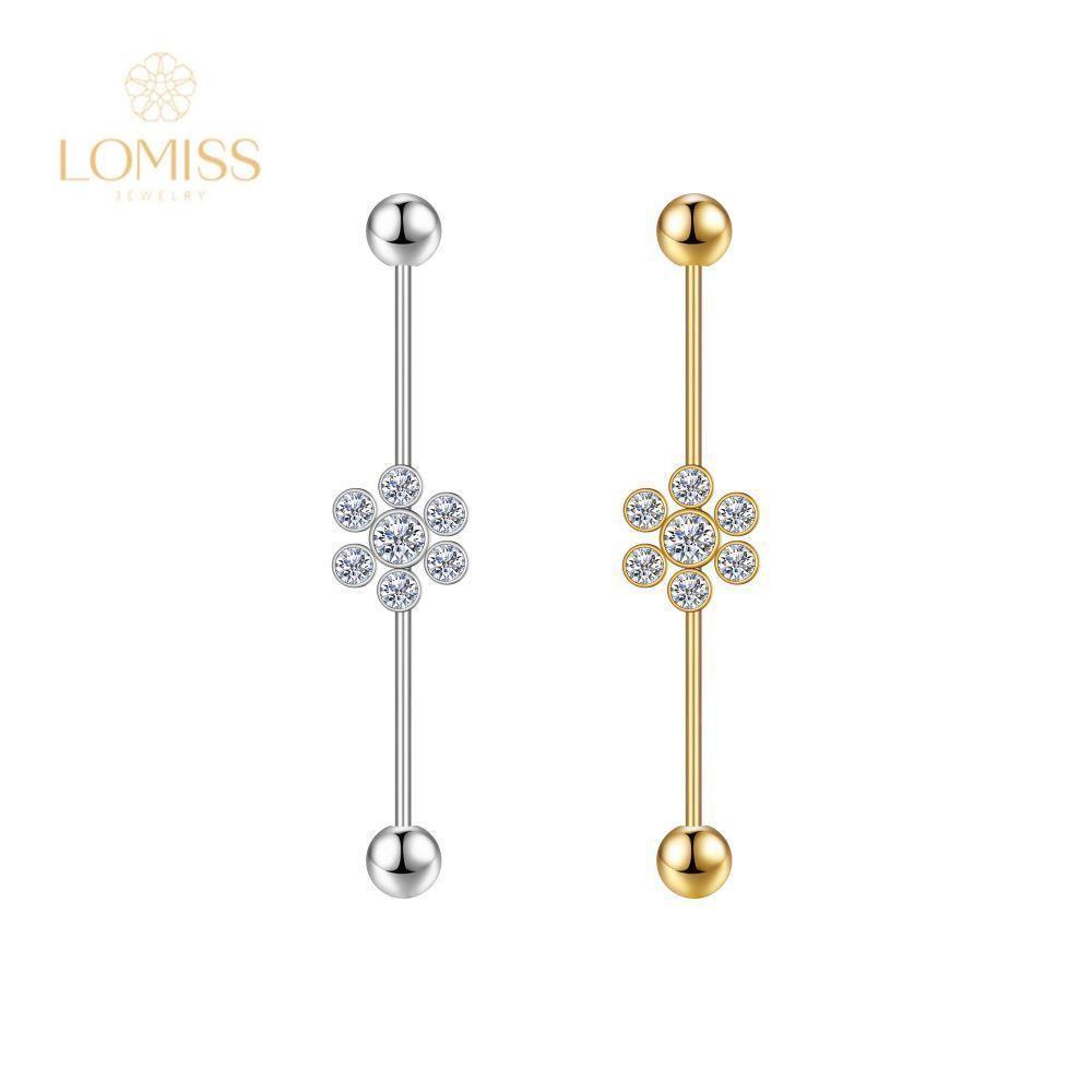 Piercing Transversal AçO Cirurgico Pvd de Flor com ZircôNia em Oferta na Shopee