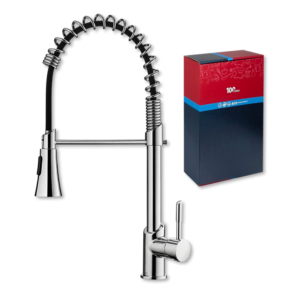Torneira Monocomando C76 Lorenzetti com Ducha Flexível Bica Móvel Cozinha Gourmet Cromada Misturador