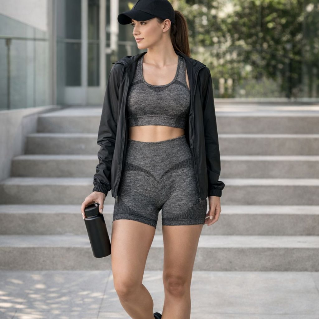 Conjunto Academia Fitness Feminino Leggings 1 Top 1 Shorts Levanta Bumbum Sem Costura E Bojo em Oferta na Shopee