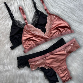 Conjunto Feminino de Lingerie Em Renda Sensual Microfibra Sem Bojo Sem Aro Sem Metal Confortável em Oferta na Shopee
