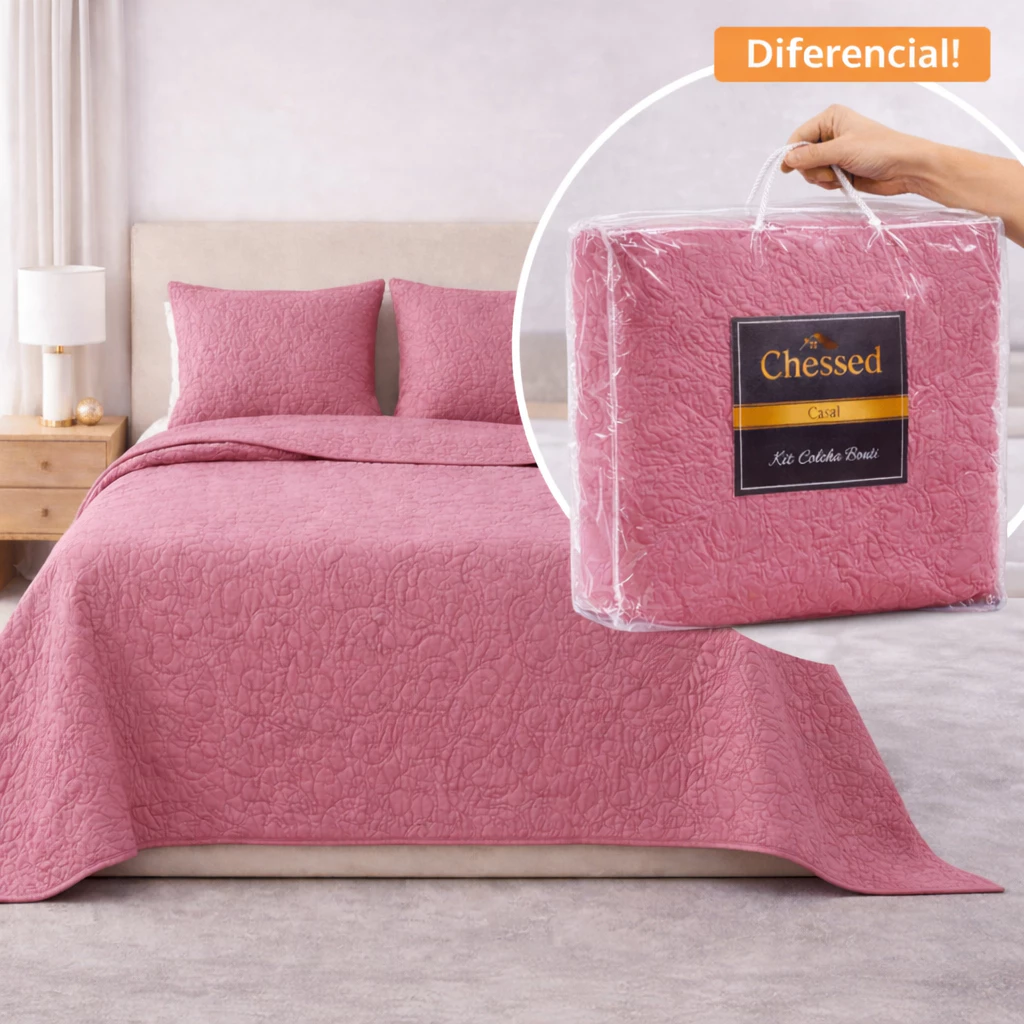 Kit Colcha Cobre Leito Cama 3 Peças Dupla Face Matelassê Premium Casal ou Queen — imagem 1