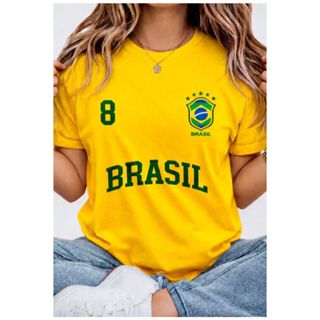 Blusa Feminina T-shirt Brasil com S 100% Algodão Premium Envio Imediato em Oferta na Shopee