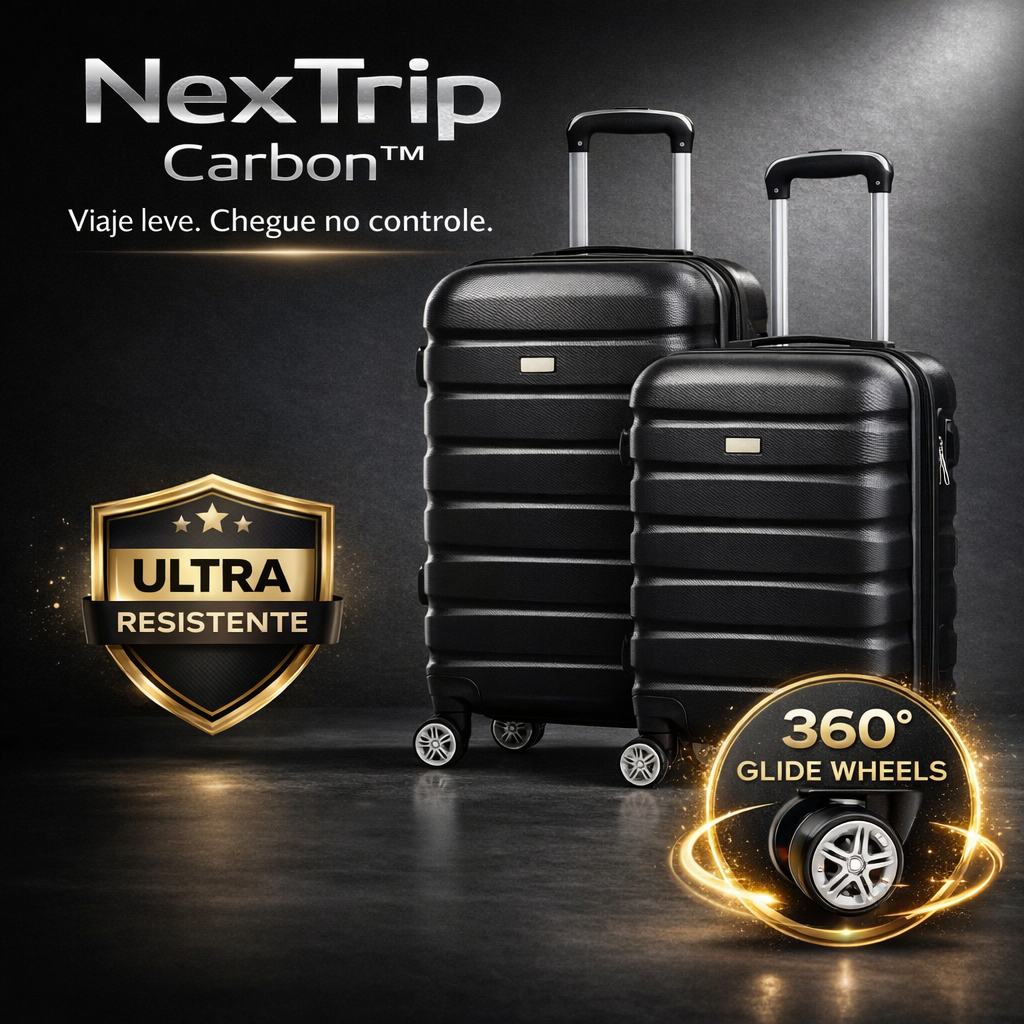 Kit 2 Malas de Viagem 18 e 20 NexTrip Carbon™ Leve Resistente Rodas 360° Bagagem de Mão Moderna