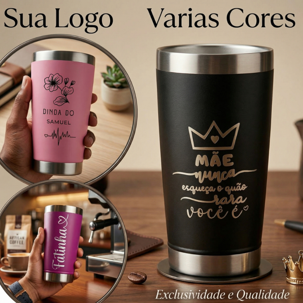 Copo Térmico Personalizado Com Seu NOME Ou LOGO Com Tampa e Abridor Valor a Parte  473ml