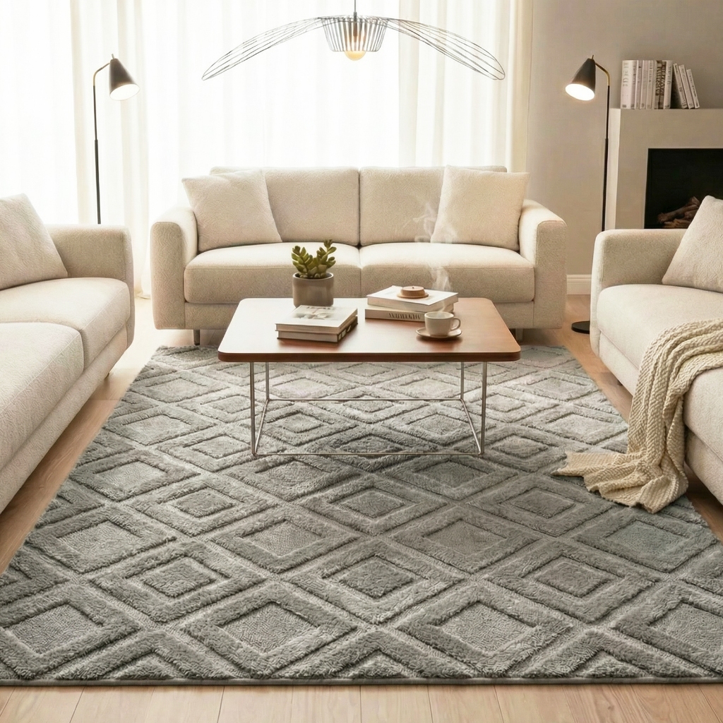 Tapete para Sala 2,00x1,50 Antiderrapante Pelo Baixo Com Relevo Luxoso em Oferta na Shopee