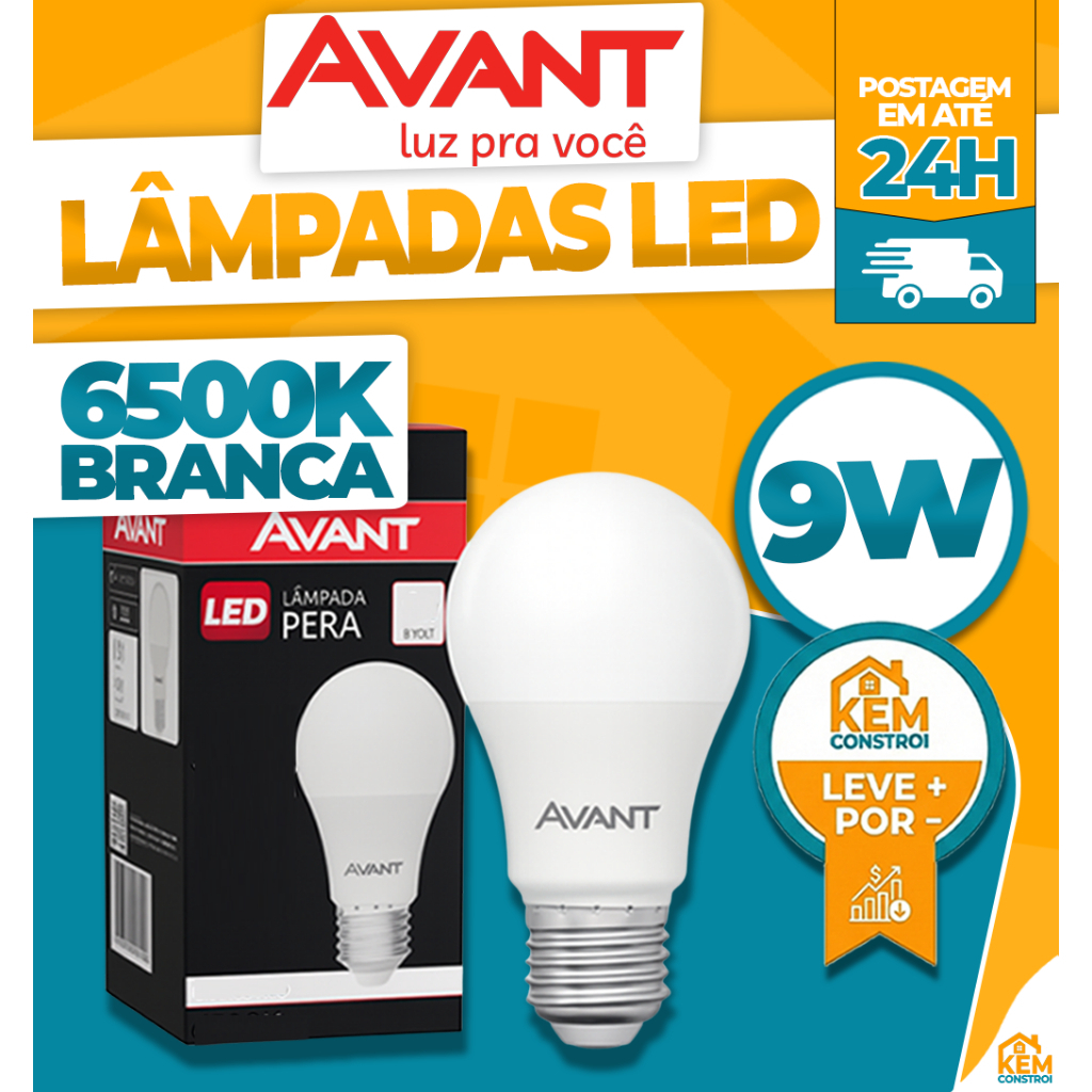Kit 5 Lâmpada LED 9W Bulbo E27 Bivolt Branco Frio 6500K Avant