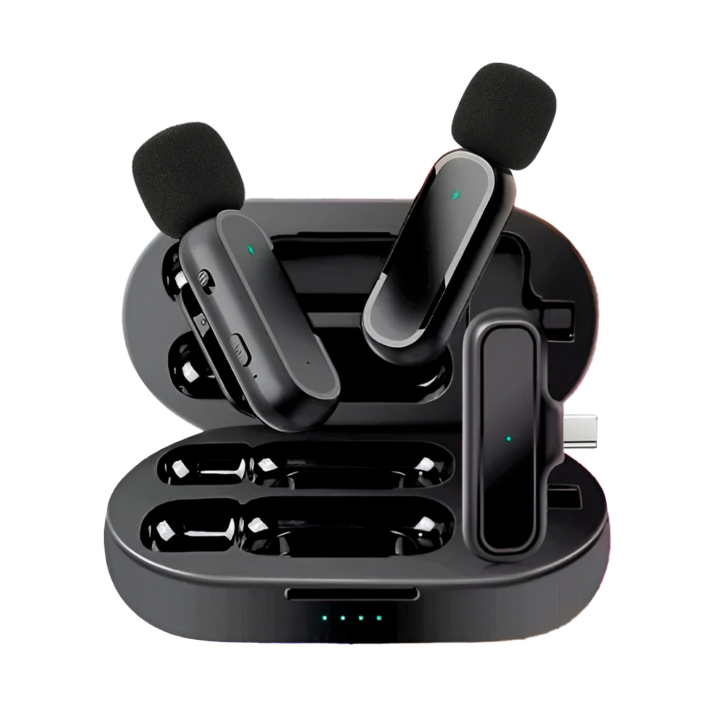 Microfone Lapela Duplo 2 Peças Sem Fio Profissional Redução de Ruído Compatível Com Android Iphone 15 Em Diante
