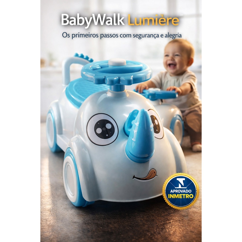 Andador Infantil Rinoceronte Azul Aprendizado Seguro Divertido Facil Utilizacao