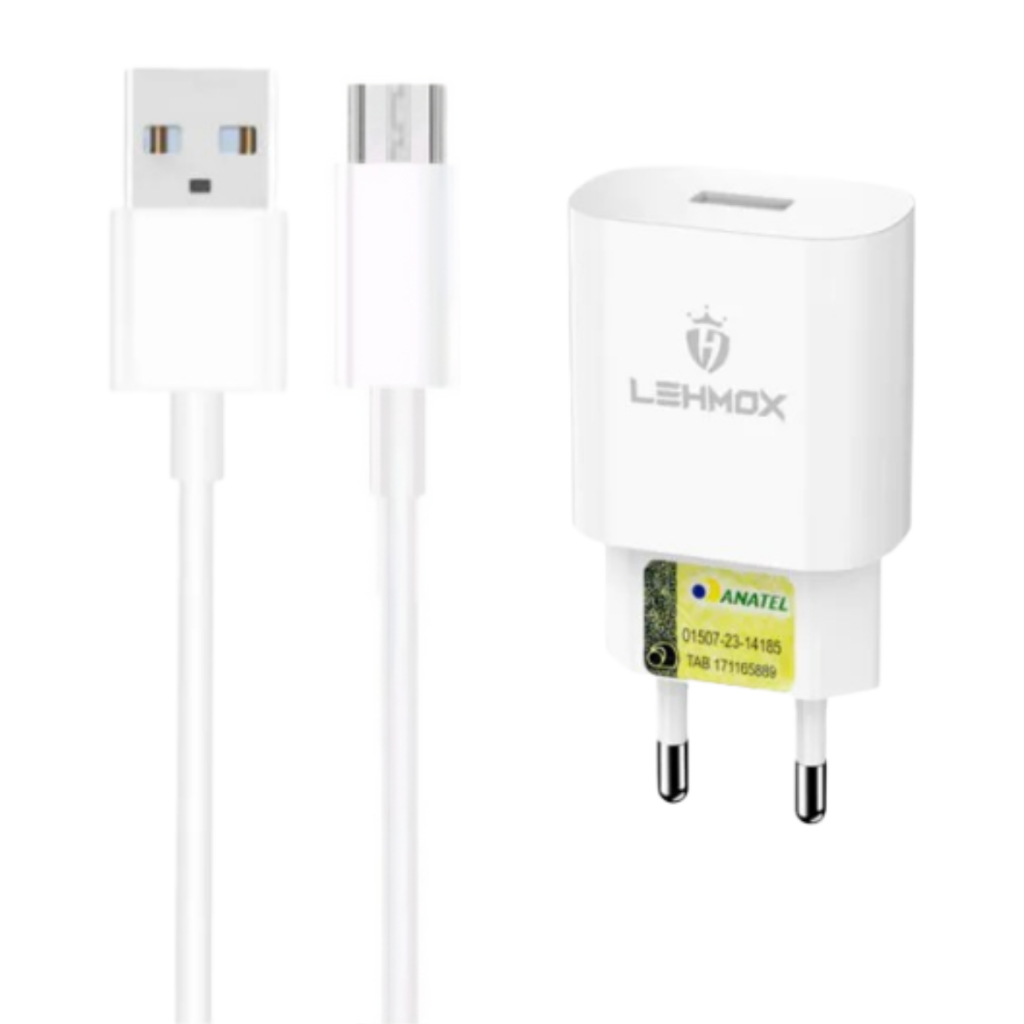 Kit Carregador para Motorola Moto E5 Play - Cabo Micro USB V8 e Fonte