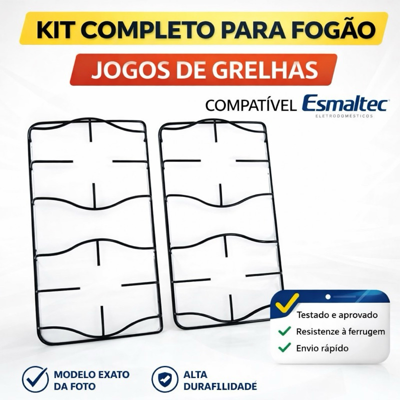 Kit 2 Grelhas Fogão Esmaltec Ágata Topázio Sem Pino 4 Bocas 42,5x20,5cm Esmaltada Peça Reposição