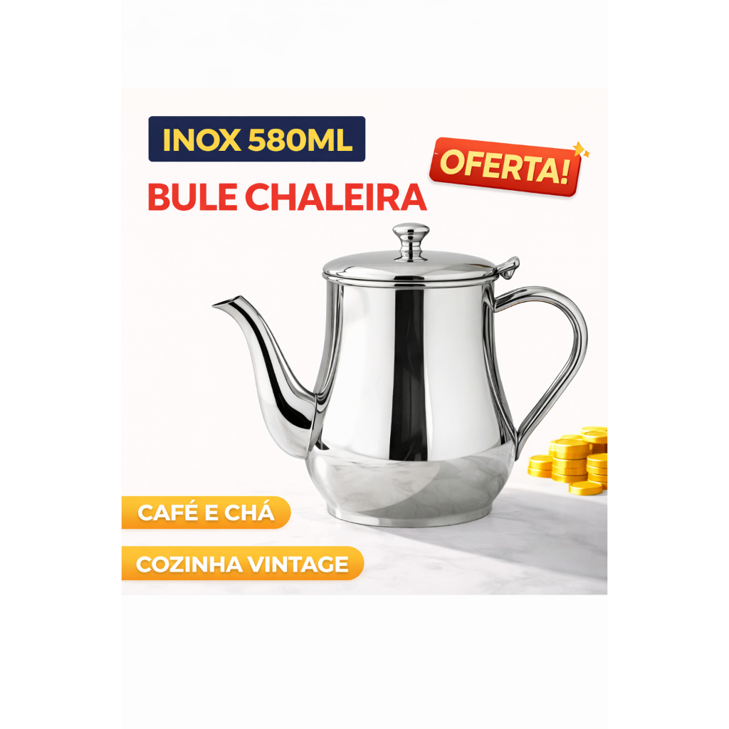 Bule Inox 580ml Chaleira Café Chá Resistente Brilhante Cozinha