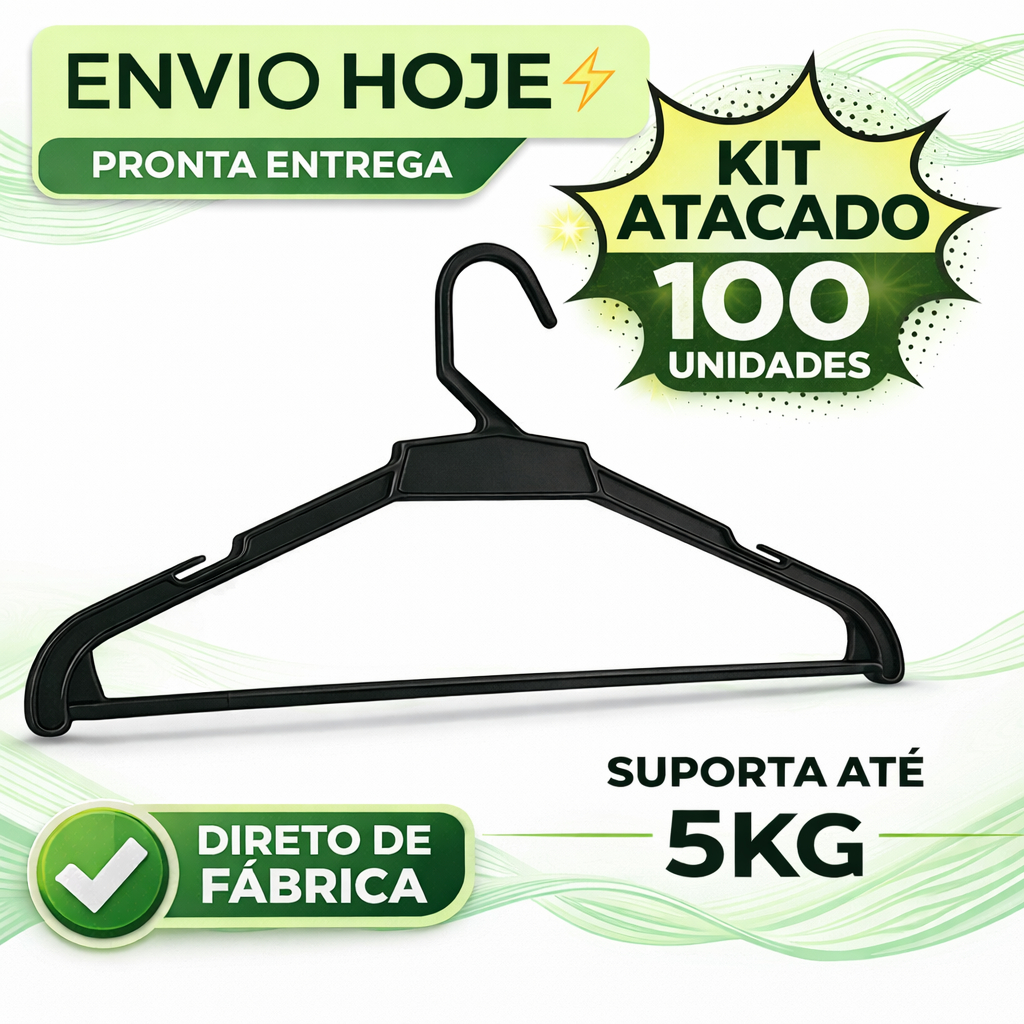 Cabide Adulto Preto 100 Cabides Reforçados para Organizar Roupas Envio Imediato