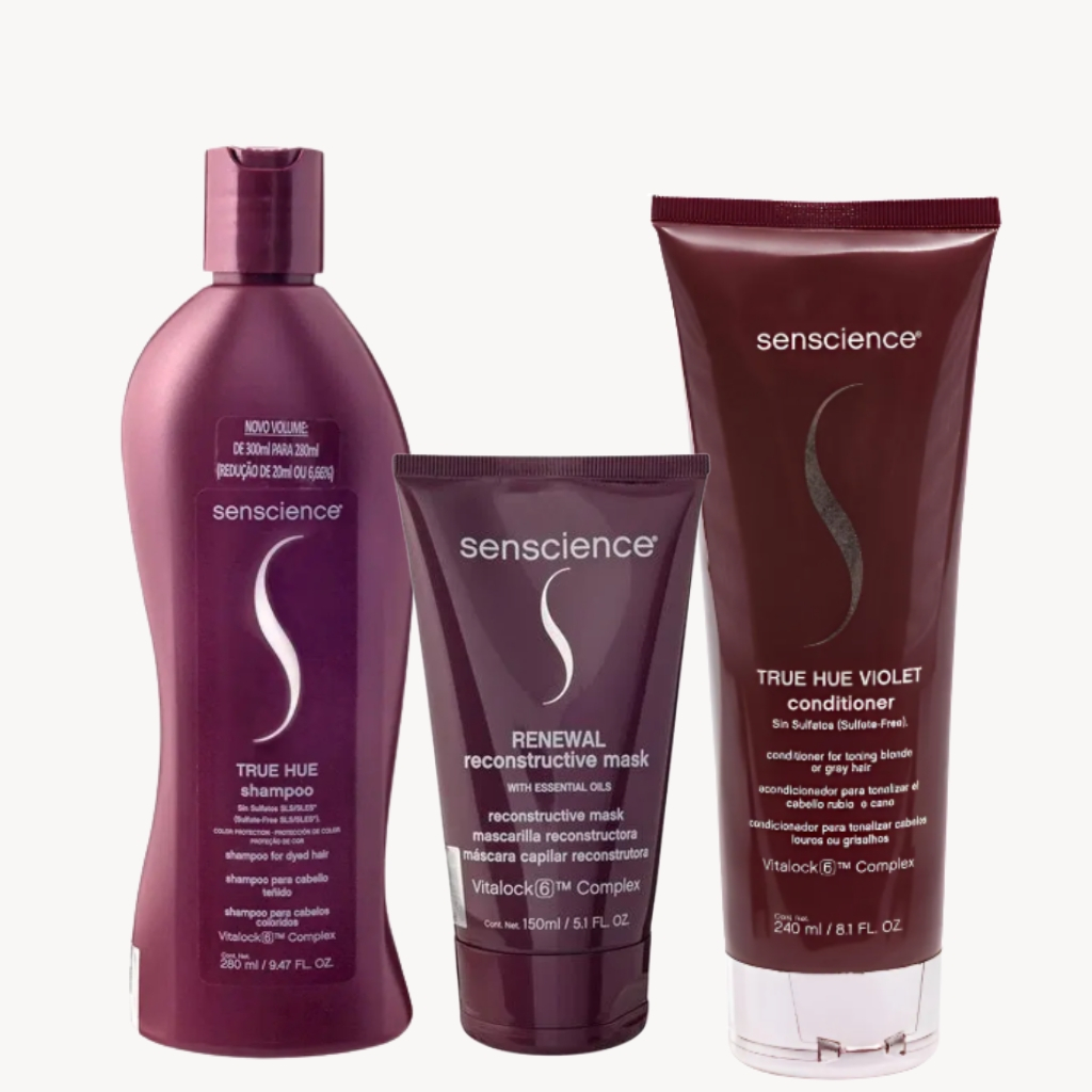 Senscience True Hue Violet Shampoo 280ml I Condicionador 240ml I Máscara Renewal 150ml