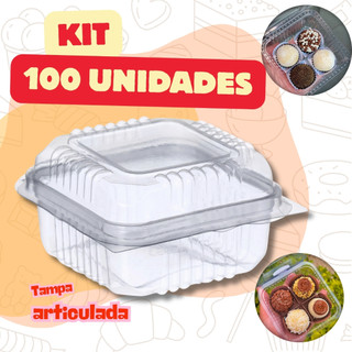 Kit 100 Embalagem Slice Cake Quadrada com Tampa para Bolo e Sobremesa 200ml