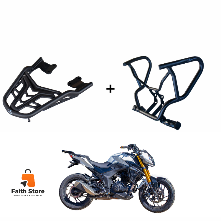 Kit Protetor de Carenagem com Pedaleira + Bagageiro Haojue DR 160 Preto 2020 a 2025