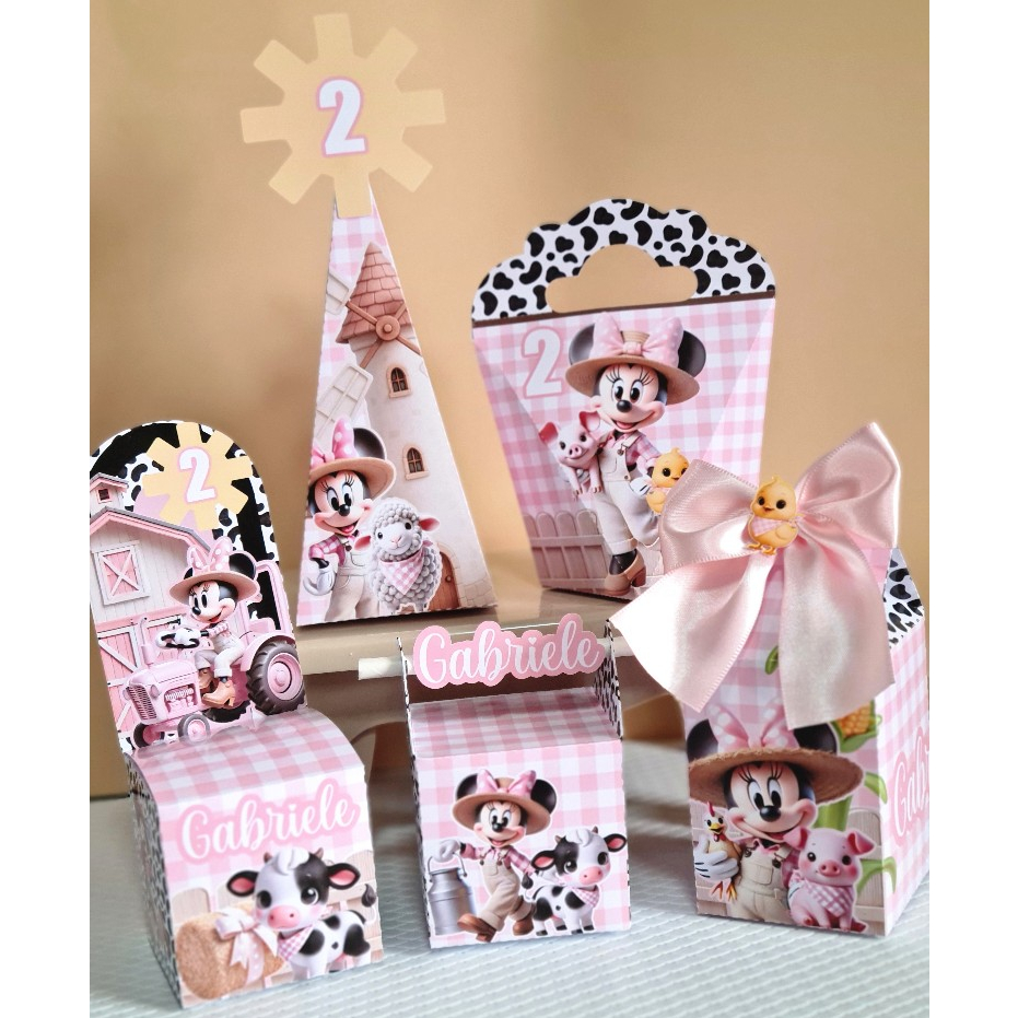Kit Festa MINNIE FAZENDINHA | Lembrancinhas Caixinhas Personalizadas para Festa | PEGUE E MONTE