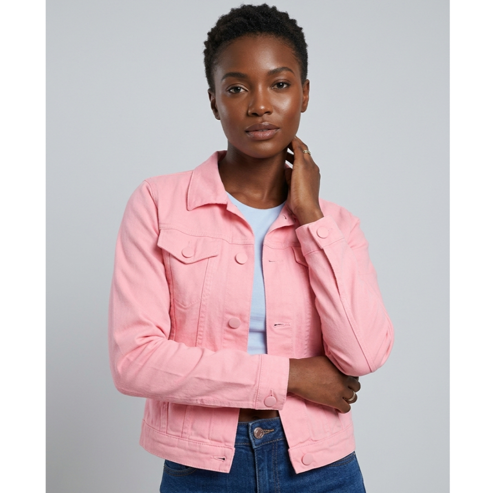 Jaqueta Jeans Coloridas Botão Forrado Bolso Botoes Moda Feminina