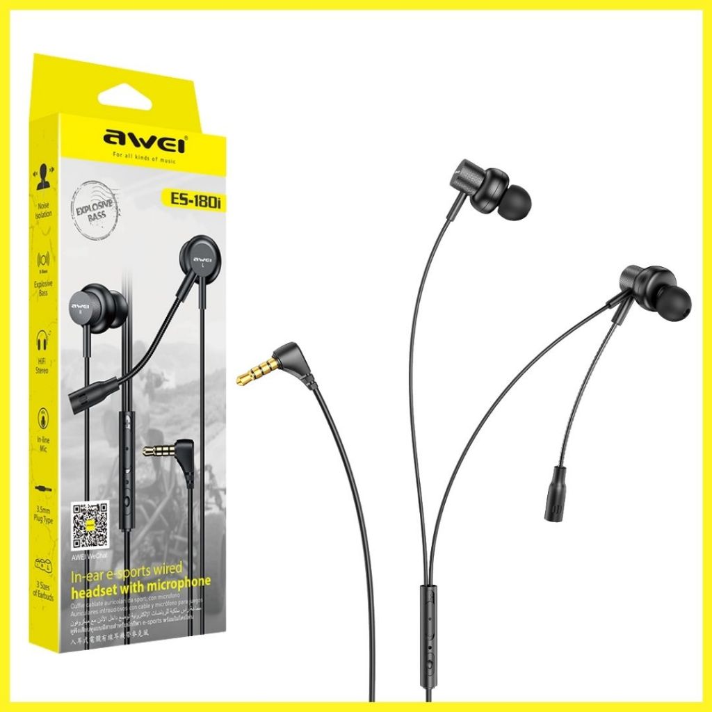 Fone de Ouvido Gamer Awei ES-180i In Ear P2 com Microfone Som Estéreo Alta Qualidade
