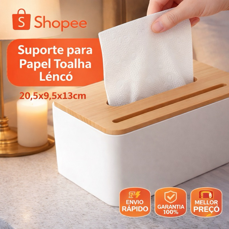Suporte para Papel Toalha Lenço 20,5x9,5x13cm Banheiro Lavabo Organizador Bancada Porta Papel Toalha