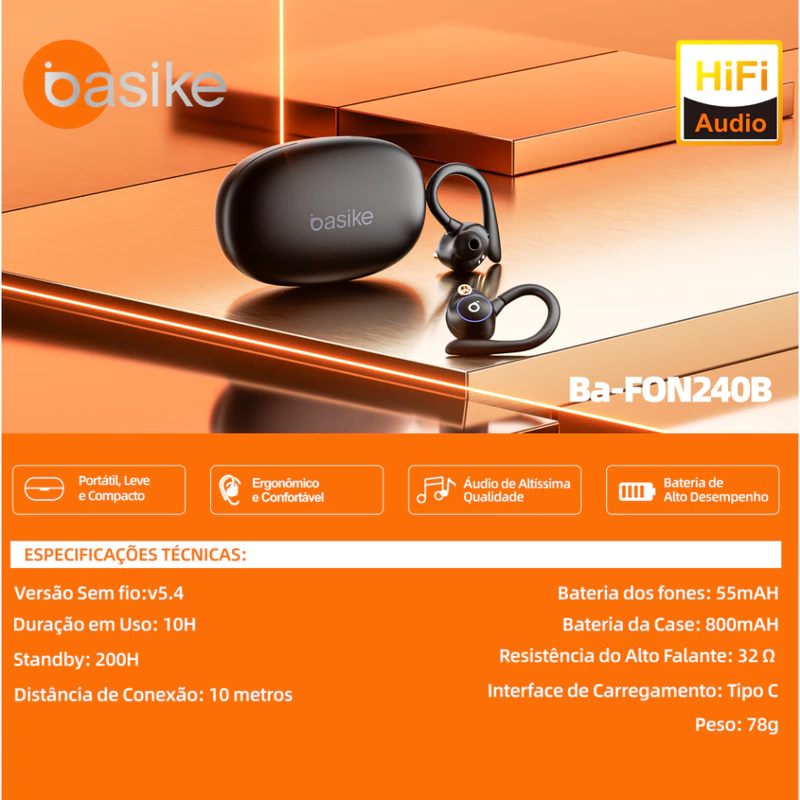 Fone de Ouvido Bluetooth Sem Fio Basike com Microfone e Som Estéreo — foto 2
