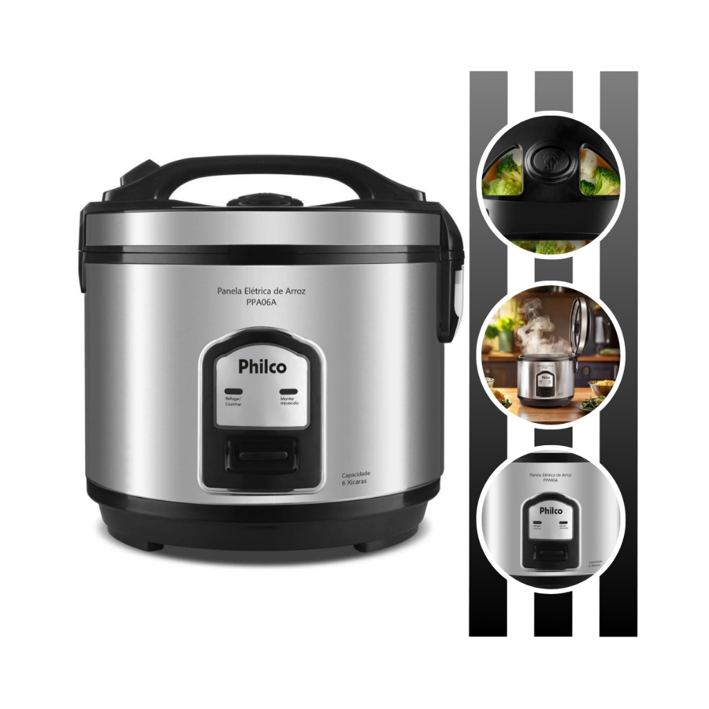Panela De Arroz Elétrica 6 Xícaras Potência de 400w PPA06A Capacidade 2L Inox Ph