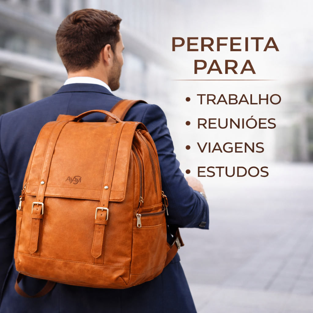 Mochila Couro Notebook Viagem Executiva Masculina Premium Sintético Grande Trabalho Impermeável