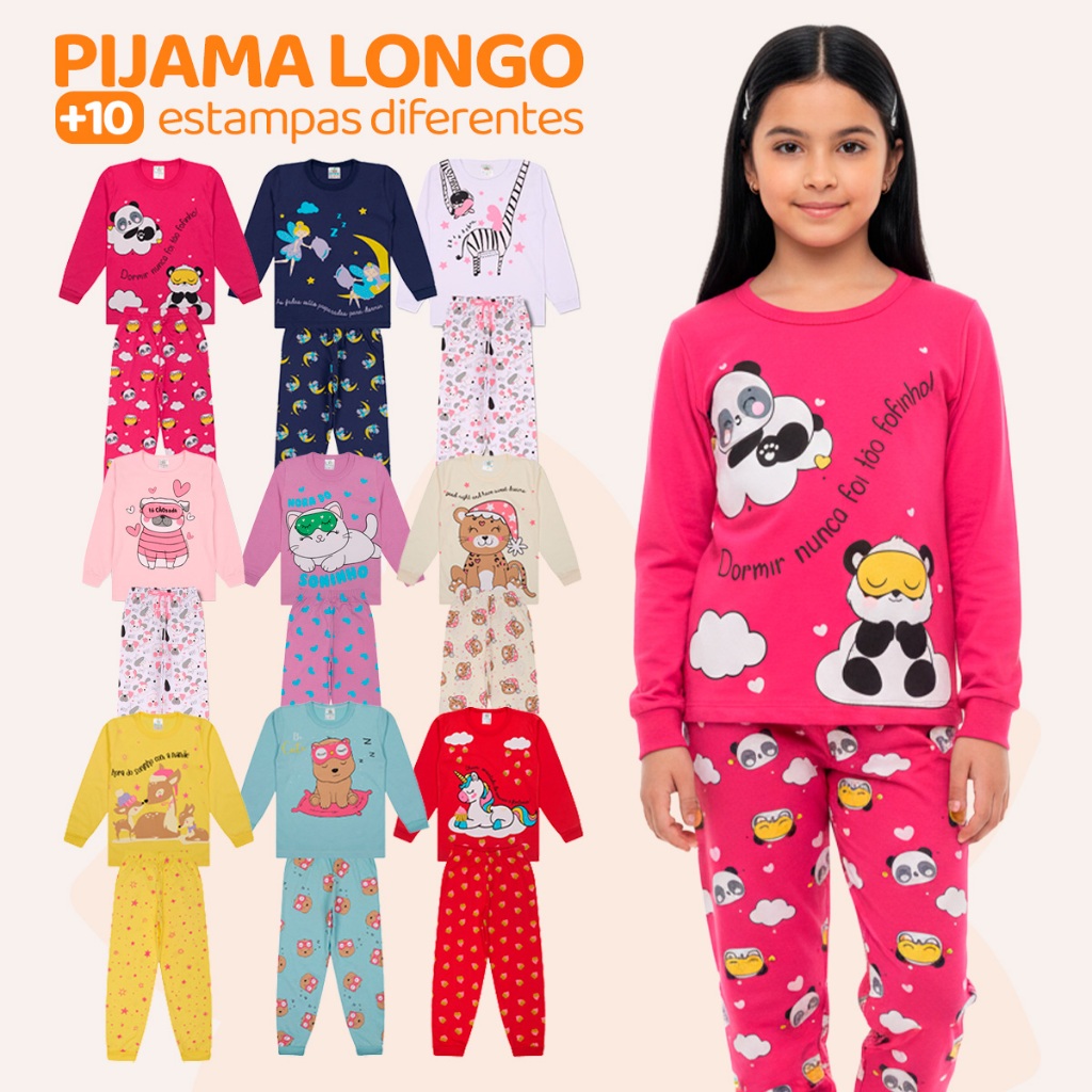 Kit Sortido 2, 6 ou 10 Peças Pijama Infantil Menina Manga Comprida De Inverno Feminino Rou...