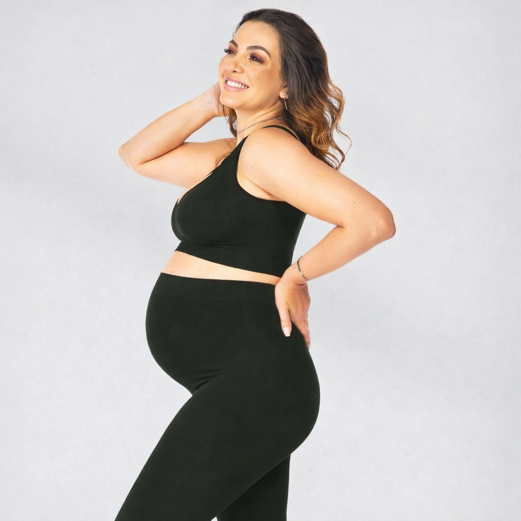 Calça Legging Gestante Sem Costura Cintura Alta Maternidade Confortável
