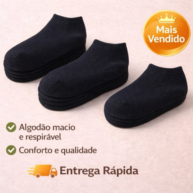 Kit 3 A 12 Pares De Meias Infantil Pretas ALGODÃO