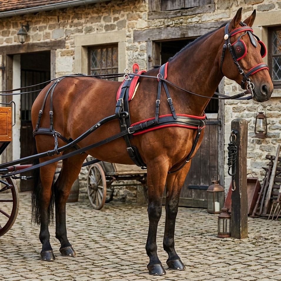 Arreio de Charrete Completo com Rédeas Selote Peitoral Argolas em aço inox para Cavalos