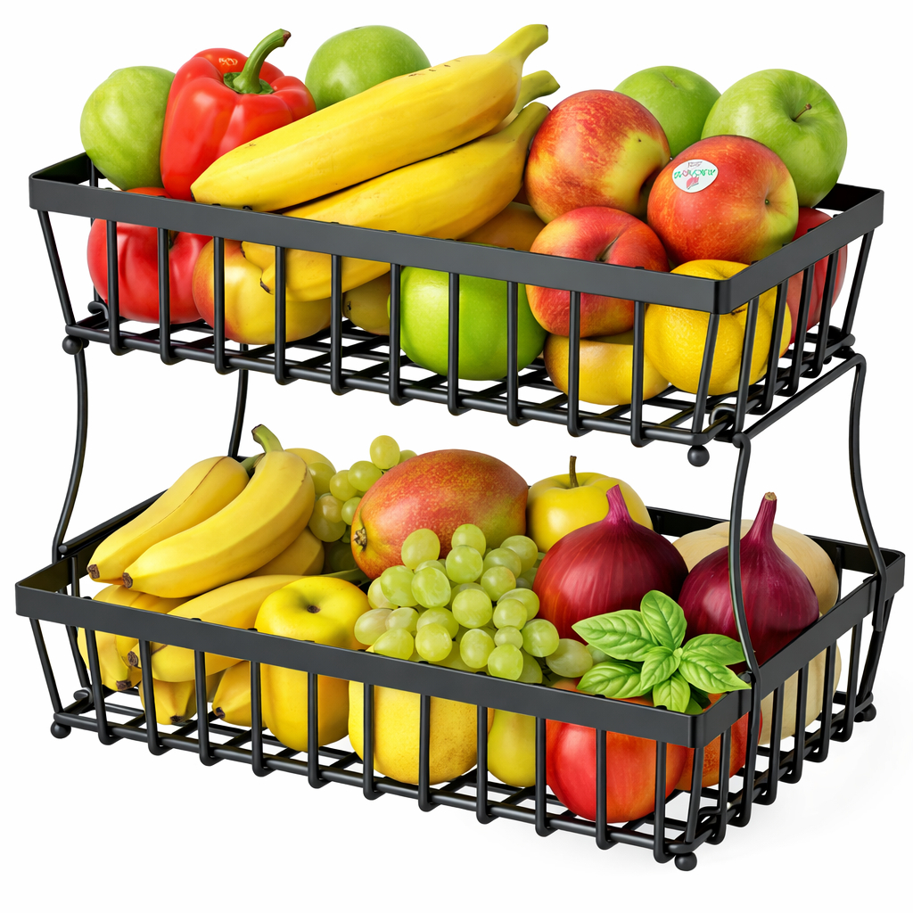 Fruteira de Cozinha 2 Andares Multiuso de Mesa em Aço organizador de frutas um charme para cozinha