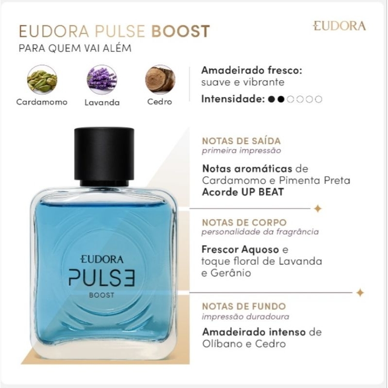 Perfume Colônia Masculino Pulse Boost Eudora 100ml Validade 02/29.