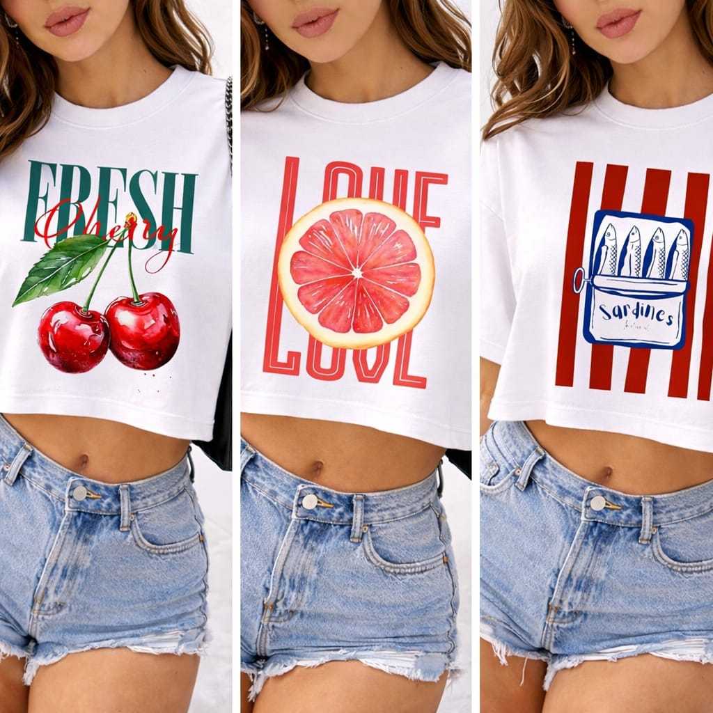 Cropped Oversized Tendência Inspiração Tropical Kit 3 Unidades Estampado Blusa Feminina Casual Confortavel Algodão