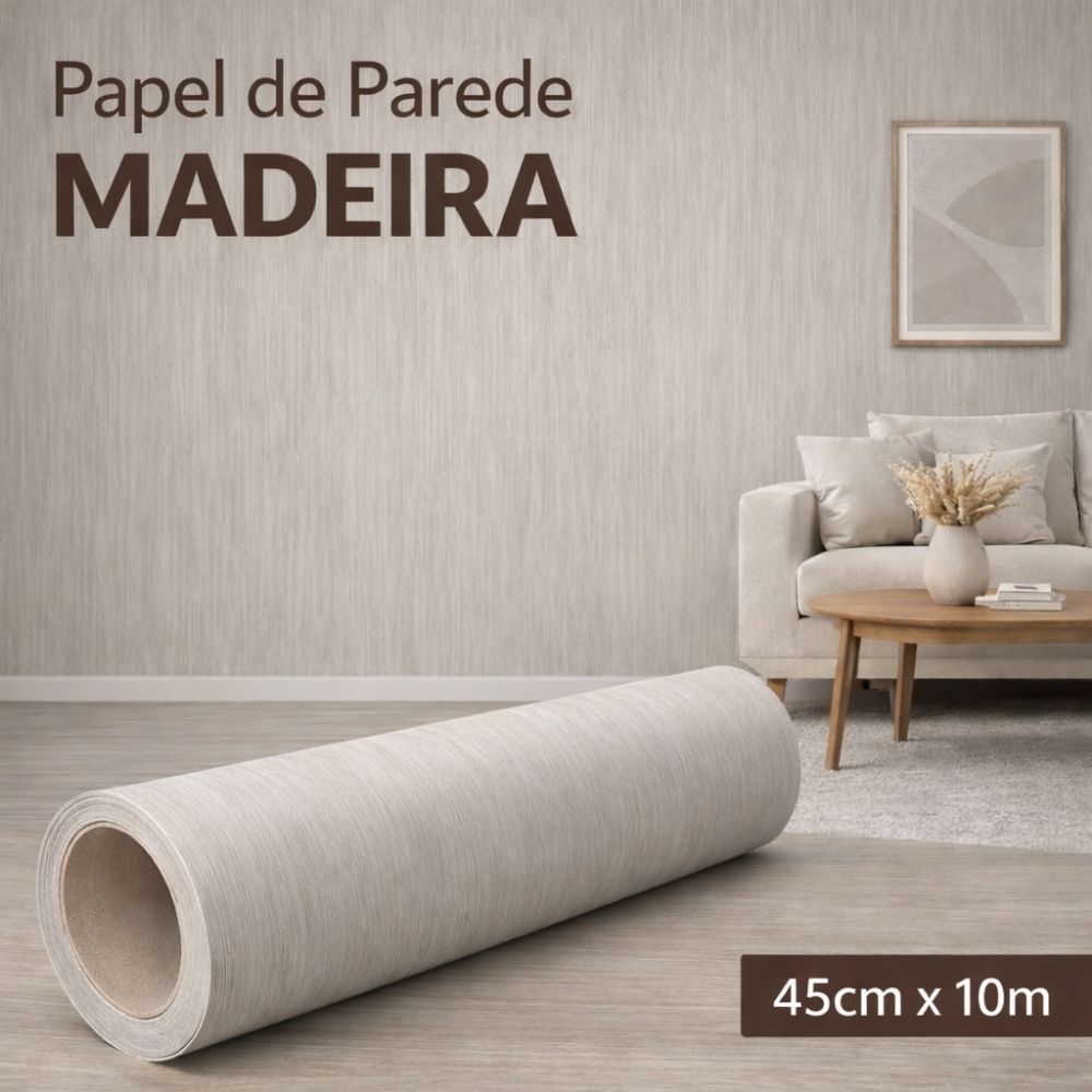 Papel de Parede Madeira Amendola Autoadesivo 10m x 45cm Decorativo Sala Quarto Painel TV Fácil Aplicação